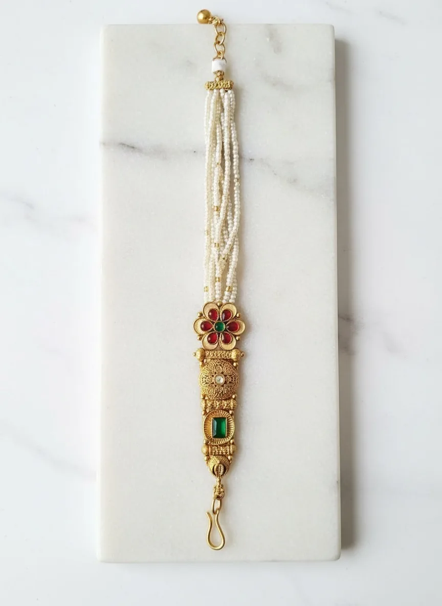 Lotus Bloom Kundan Pearl Tassel Bracelet
