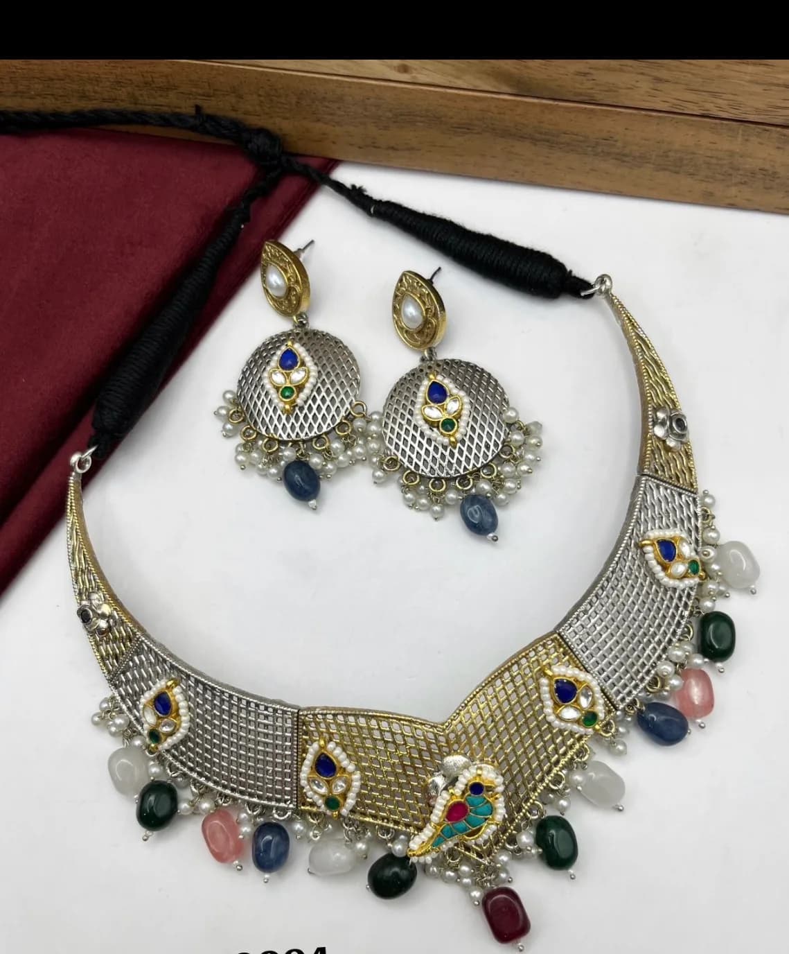 Meenakari Fusion Net Necklace Set