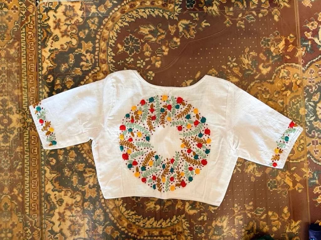 White Cotton Hand-Embroidered Blouse