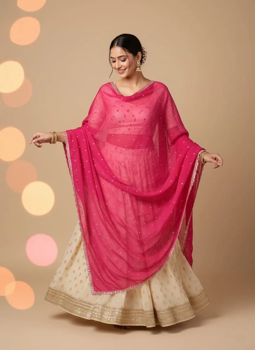 Deep Maroon Scallop Border Sequin Chunari (Available in 7 colors)