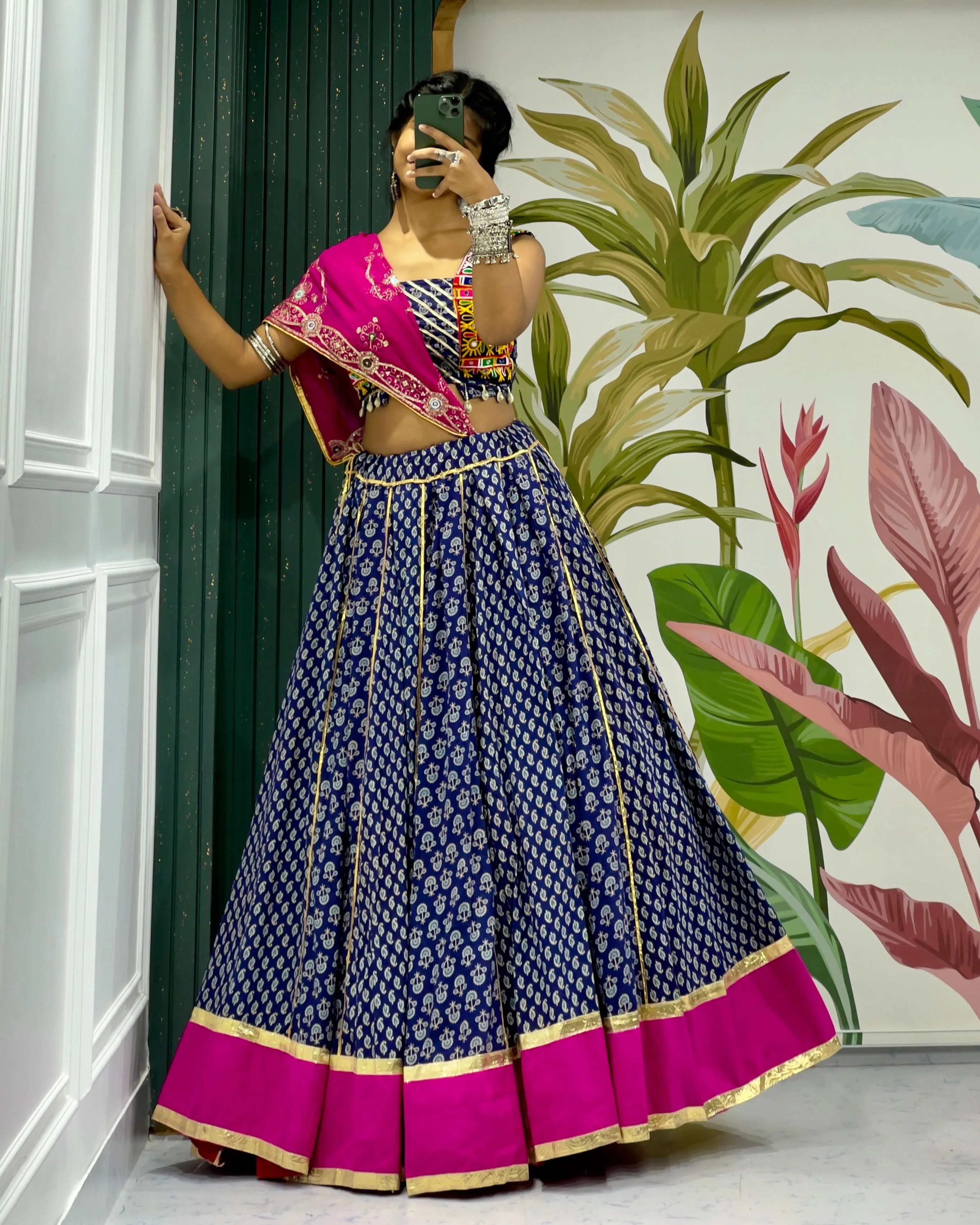 Indigo Cotton Lehenga Choli Set