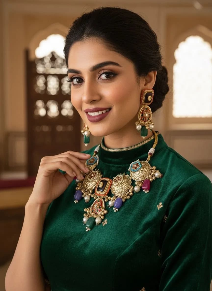 Multicolour Kundan Pearl Gold Necklace