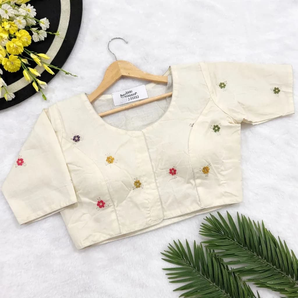 Khadi Ivory Peacock Garden Embroidered Blouse