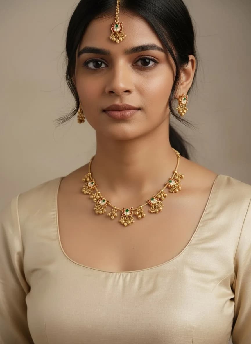 Lotus Kundan Ghungroo Necklace Set