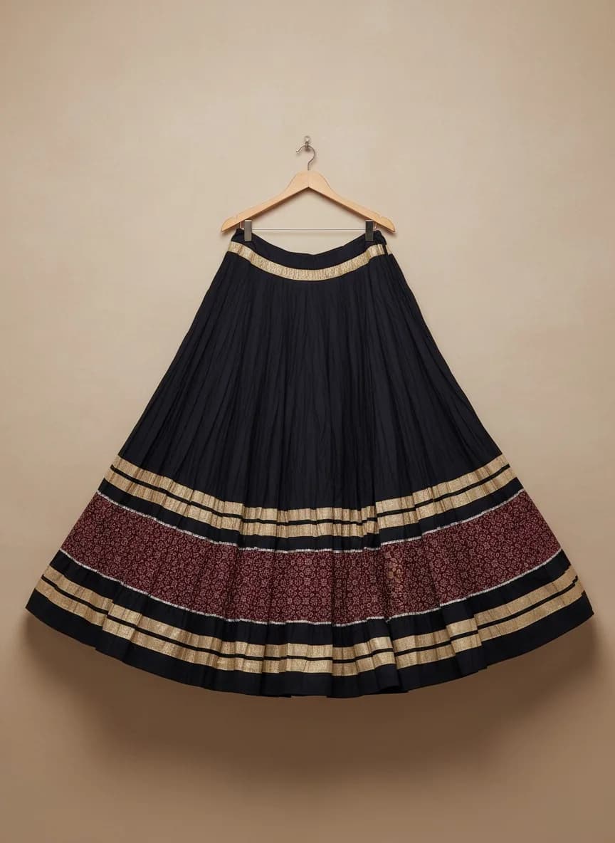 Black Ajrakh Border Cotton Skirt