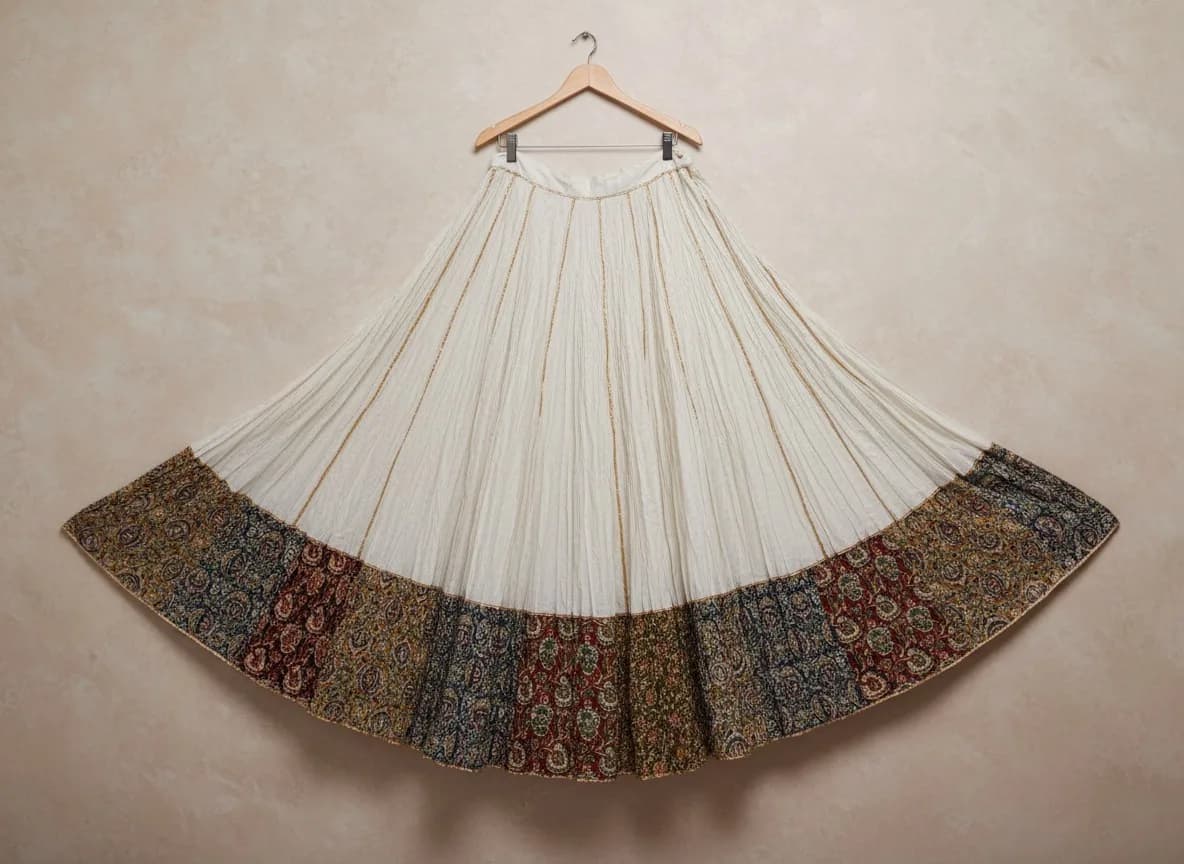 Ivory Multi-Print Border Cotton Skirt