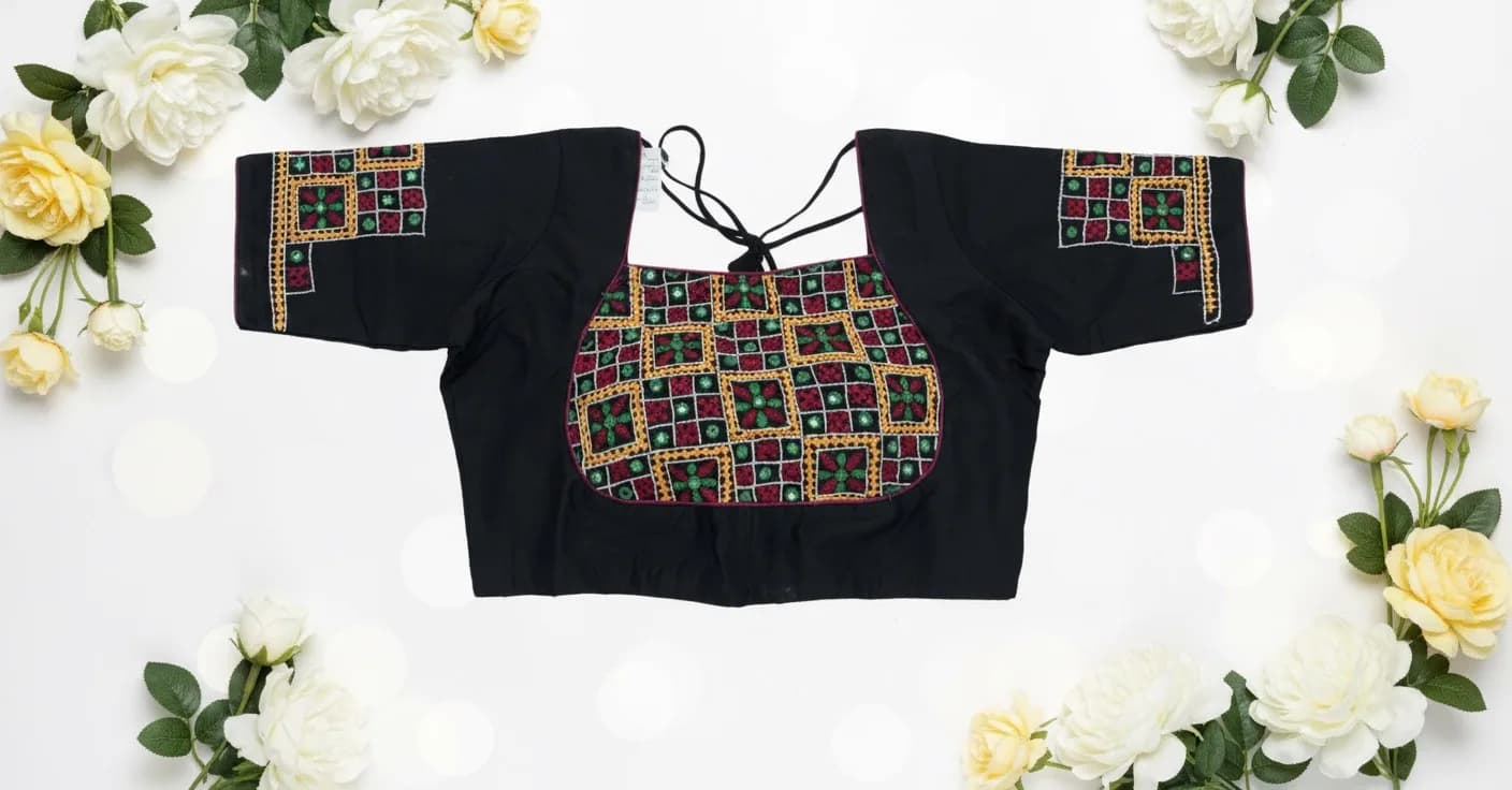 Cotton Kutch Hand‑Embroidered Mirror Work Blouse